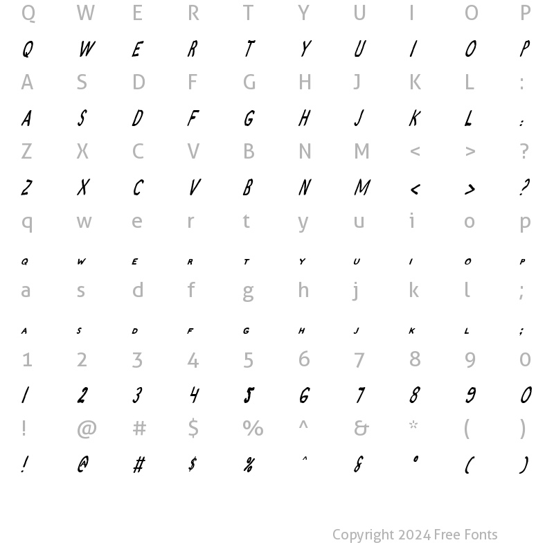 Character Map of Zamboni Joe Italic Italic