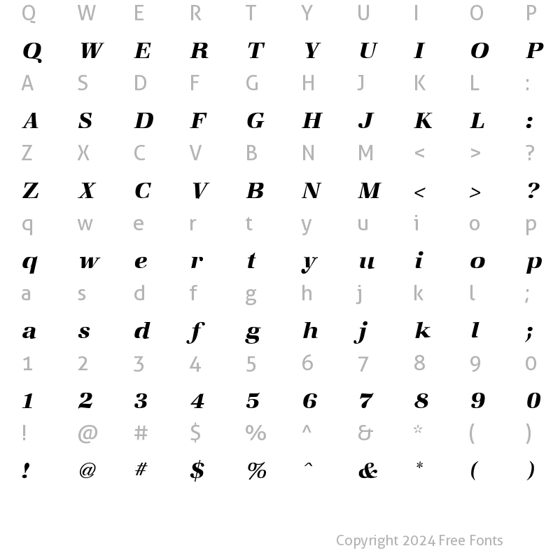 Character Map of Zapf Bold Italic