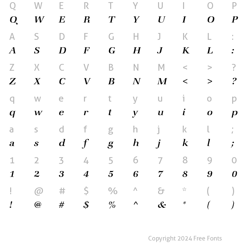 Character Map of Zapf Book ITC Std MediumIta