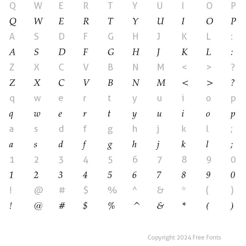 Character Map of Zapf Calligraphic 801 Italic