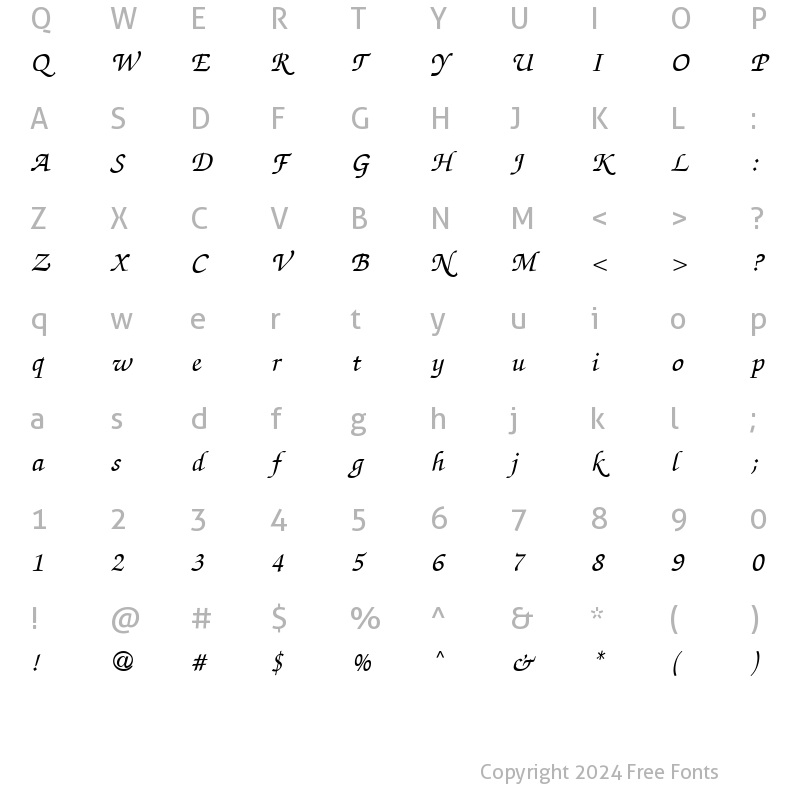 Character Map of Zapf ChanceC Italic