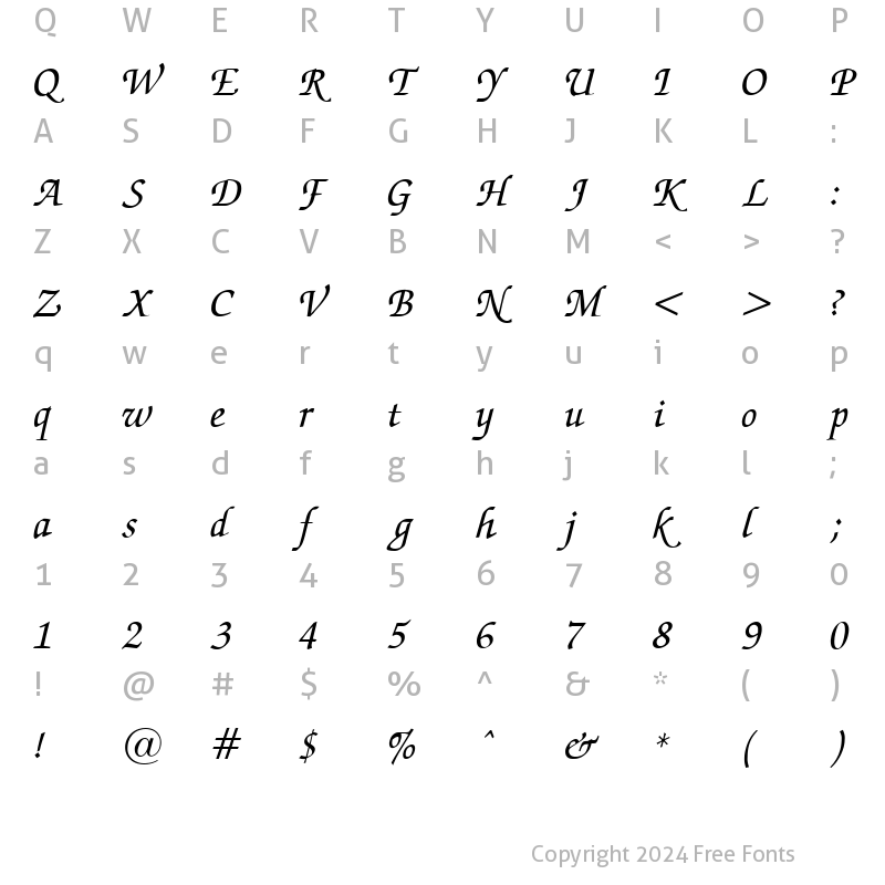 Character Map of Zapf Chancery Italic