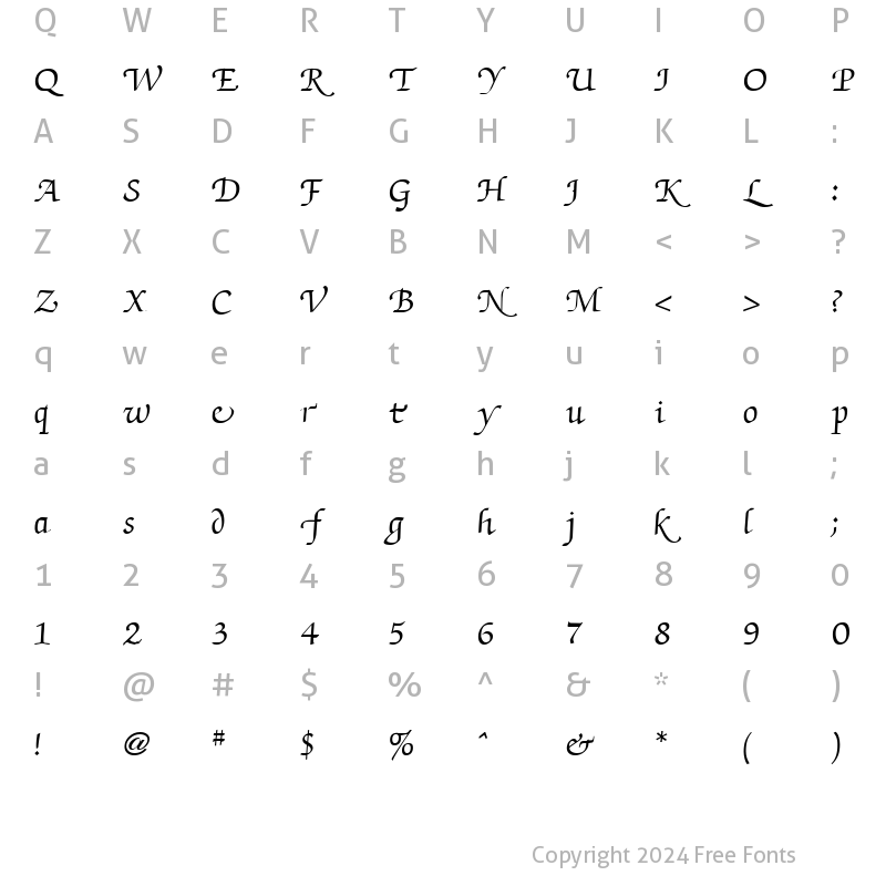 Character Map of Zapf Chancery Medium Swash Regular