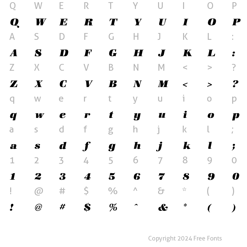 Character Map of Zapf Heavy Italic