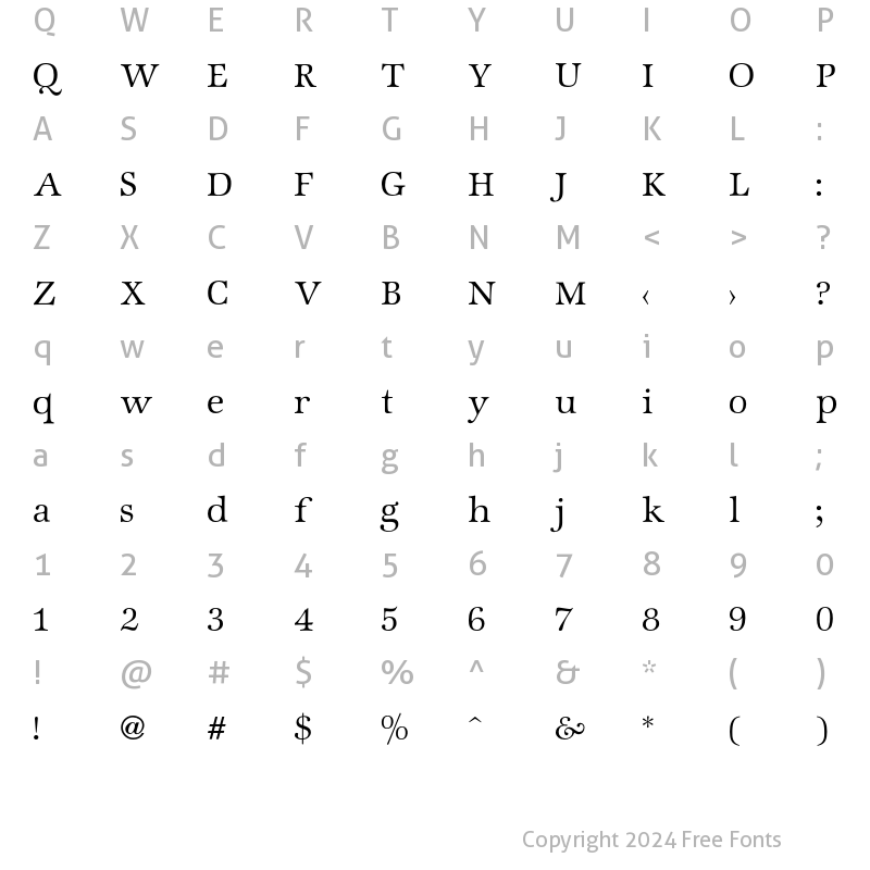 Character Map of Zapf InterLight Regular