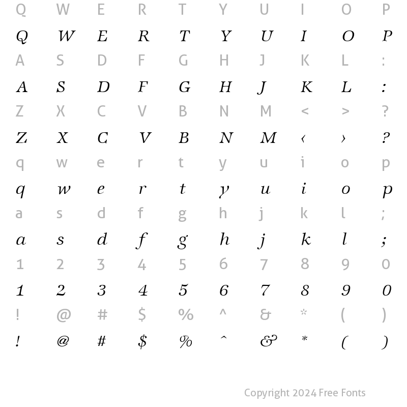 Character Map of Zapf International Light Italic