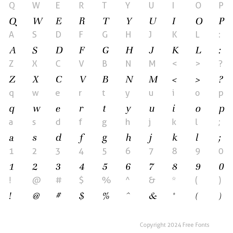 Character Map of Zapf Light Italic