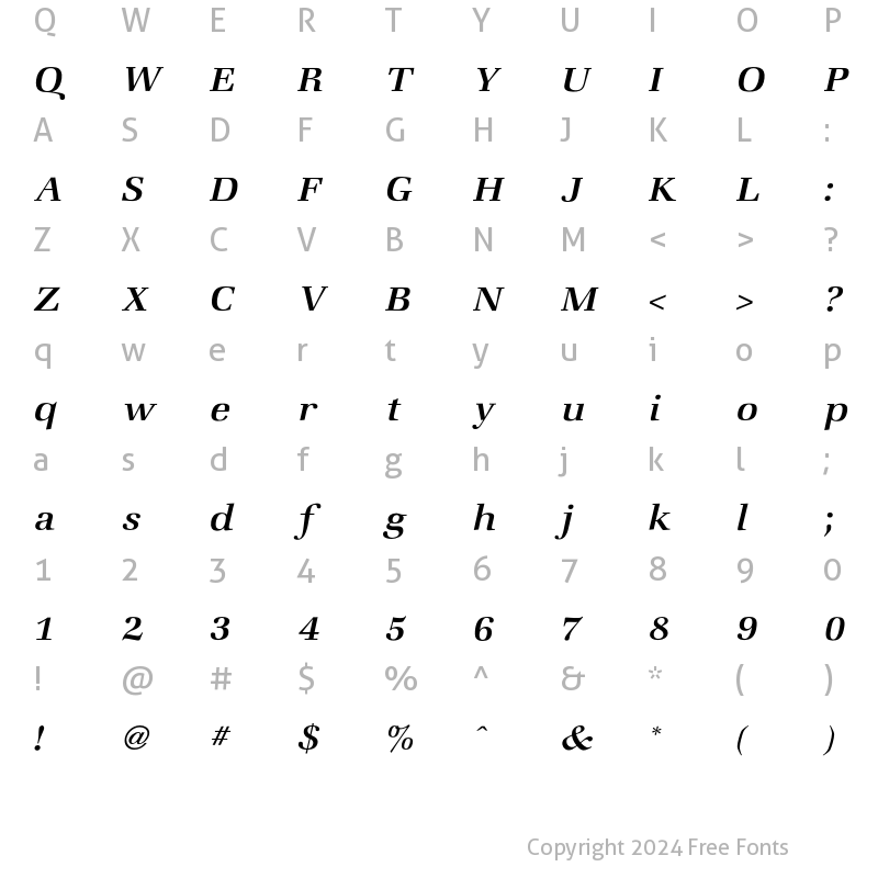 Character Map of Zapf Medium Italic