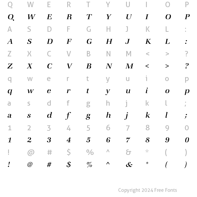 Character Map of ZapfBookEF-MediumItalic Regular