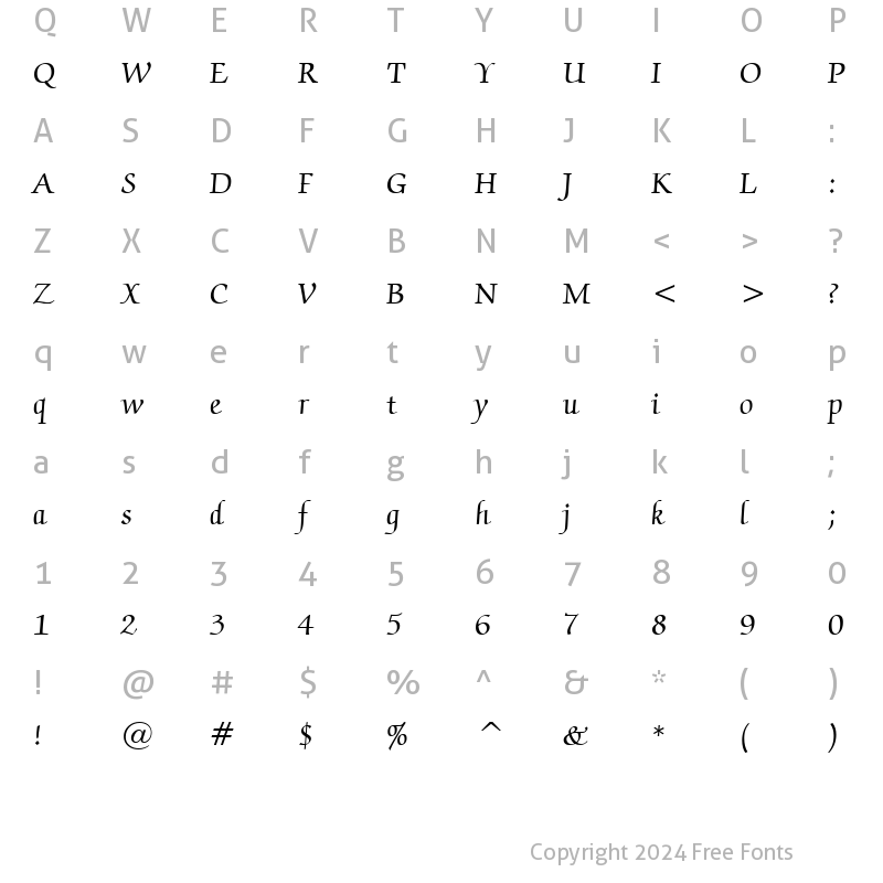 Character Map of ZapfChan Md BT Medium