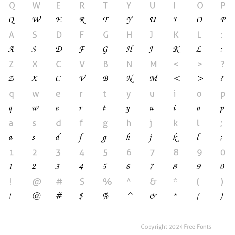 Character Map of ZapfChan MdIt BT Medium Italic