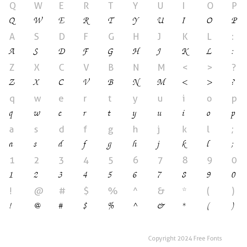 Character Map of ZapfChancery LT Light Italic