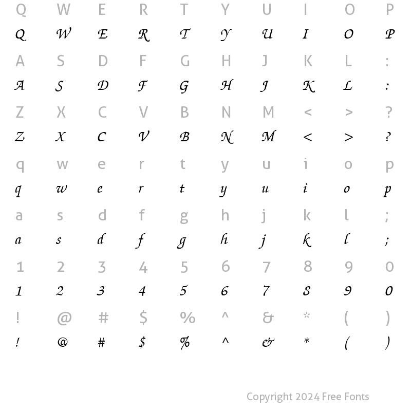 Character Map of ZapfChancery LT Roman Italic