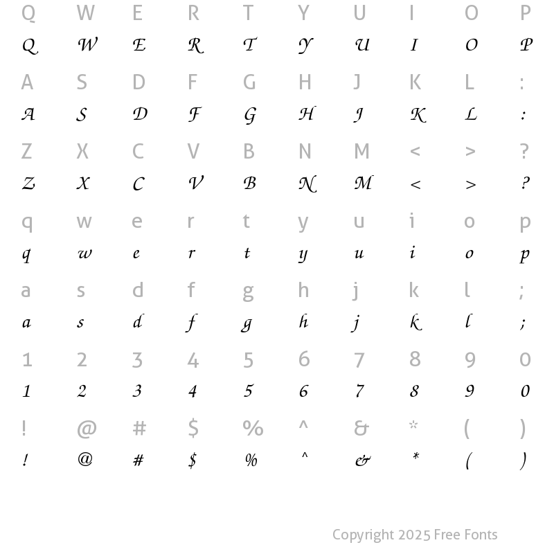 Character Map of ZapfChancery-MediumItalic Regular