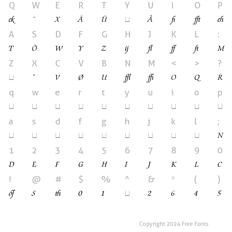 Character Map of ZapfChancery Profi Regular