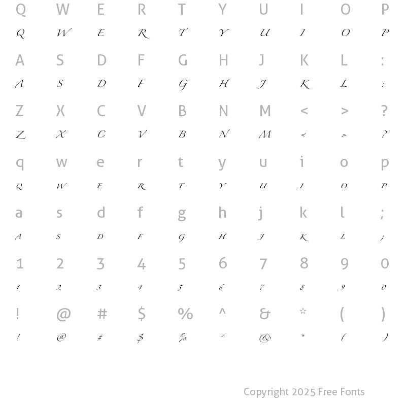 Character Map of Zapfino Extra LT Small Caps