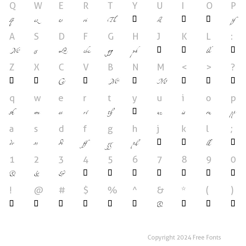 Character Map of Zapfino Linotype Ligature Regular