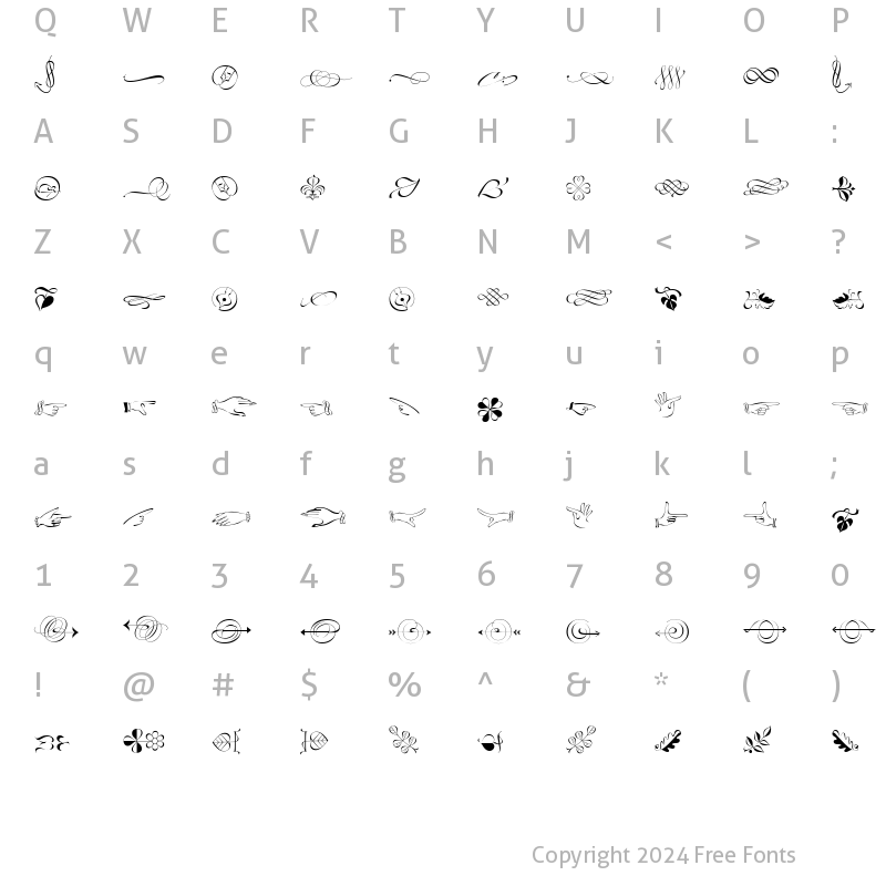 Character Map of Zapfino Linotype Ornaments Regular