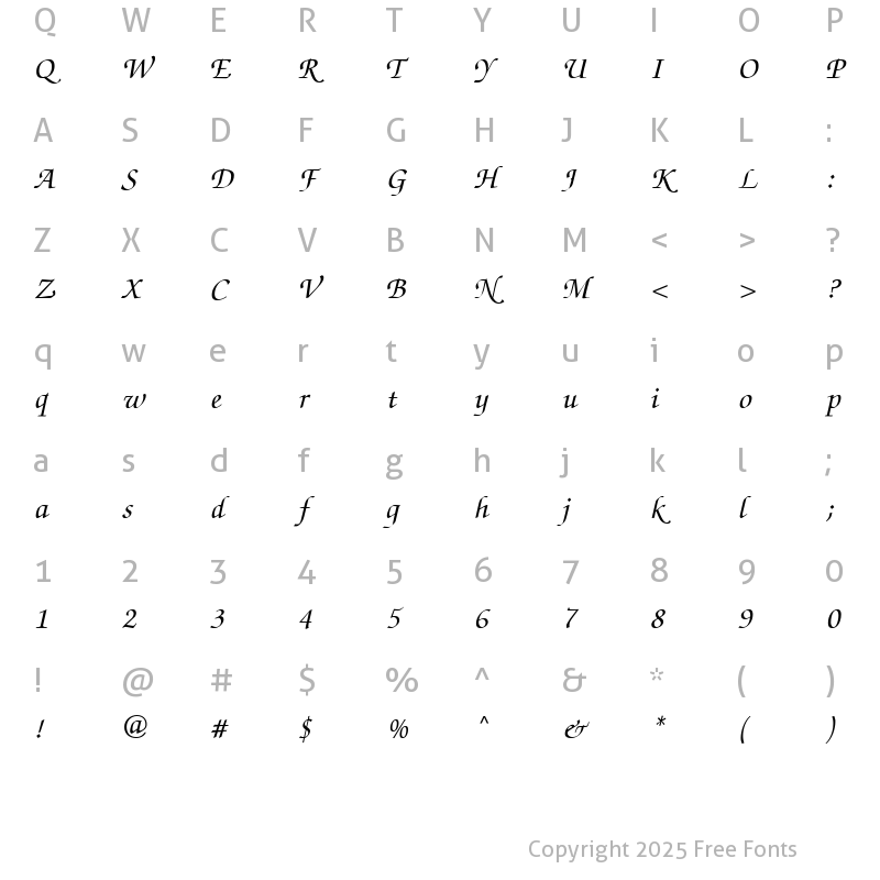 Character Map of ZappedChancellorSH Med Italic