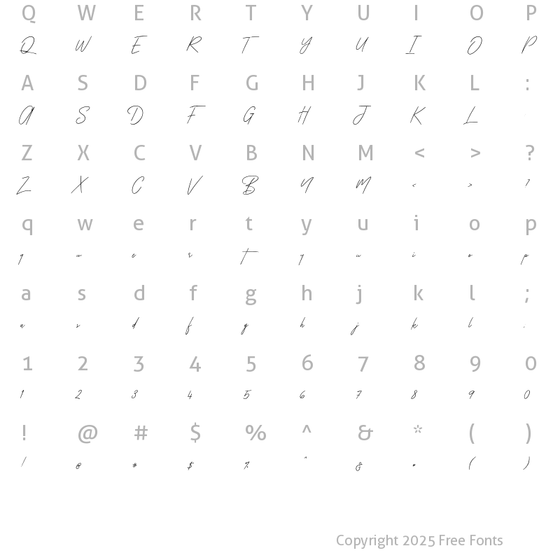 Character Map of Zattoya Signature Regular