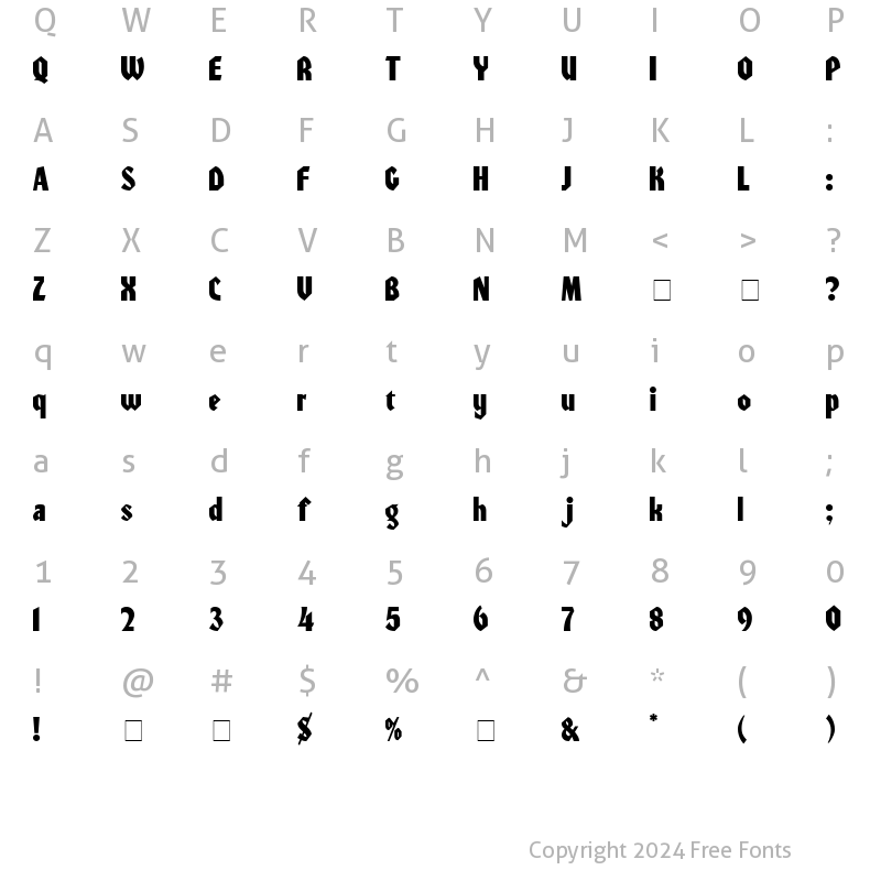 Character Map of Zayin Display SSi Regular