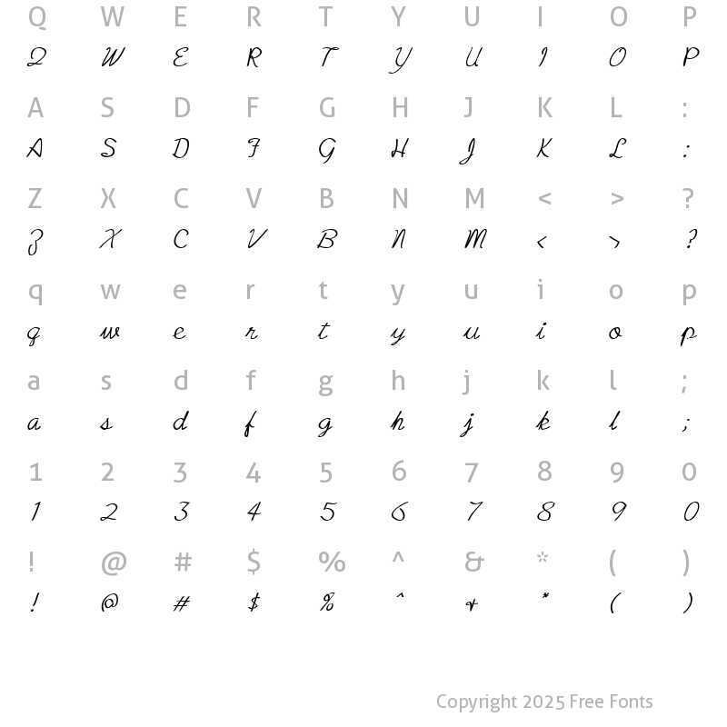 Character Map of Zcript Bold