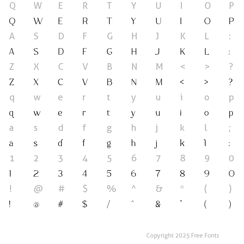 Character Map of Zebardon Regular
