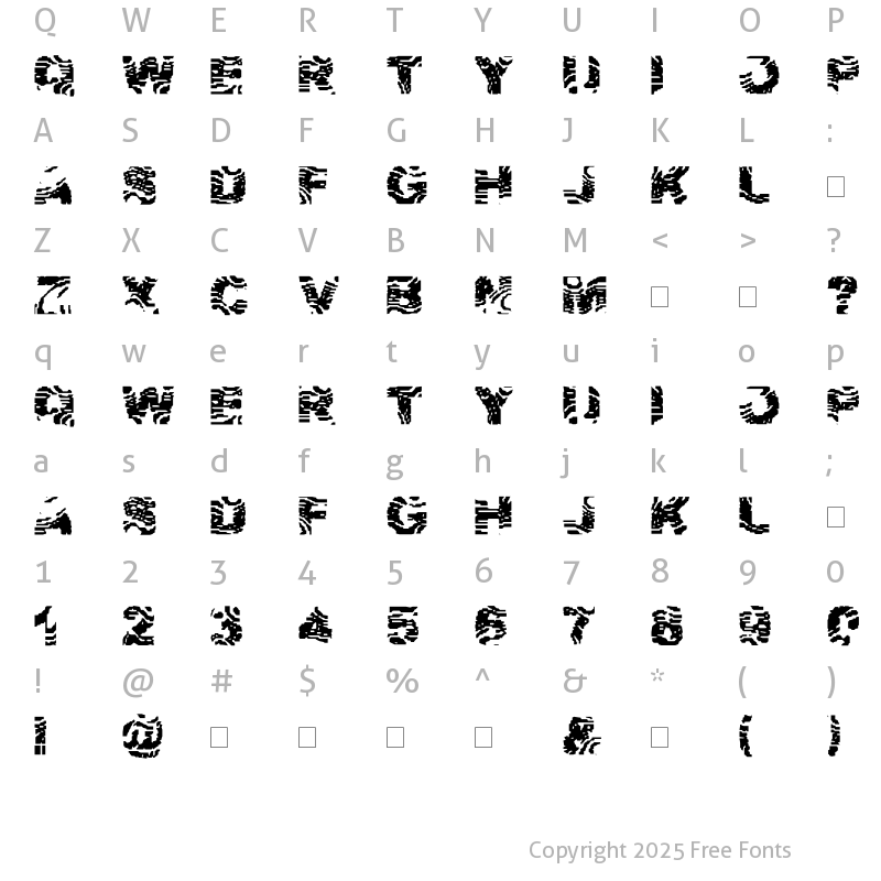 Character Map of Zebra Ztripez Regular