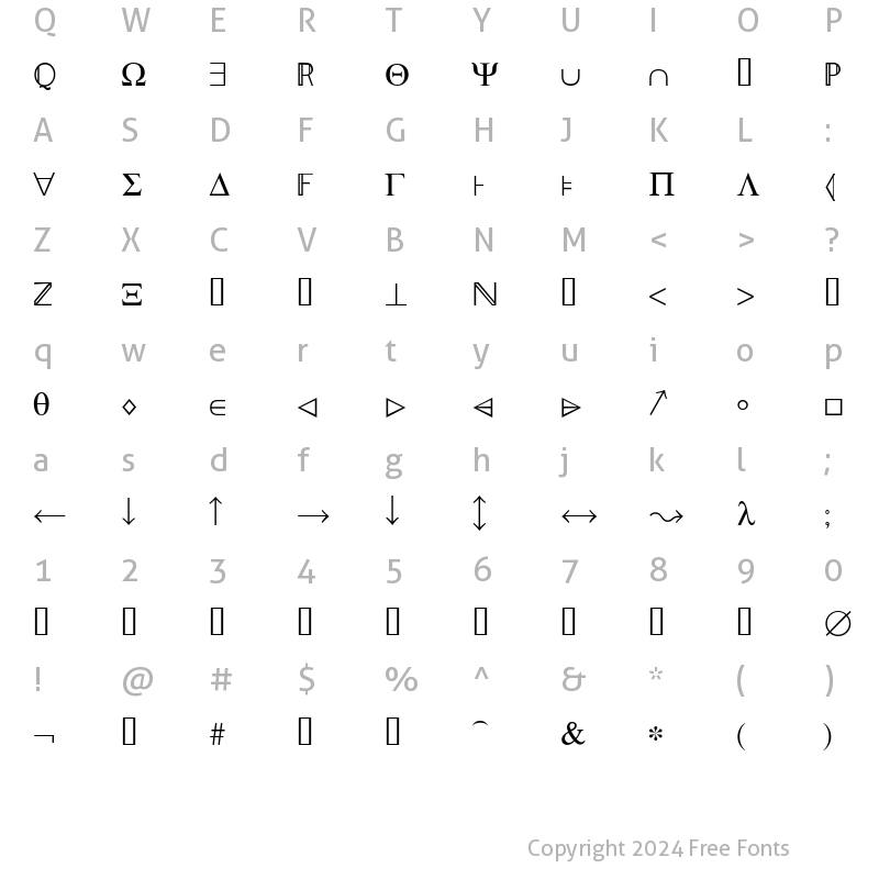 Character Map of Zed Regular