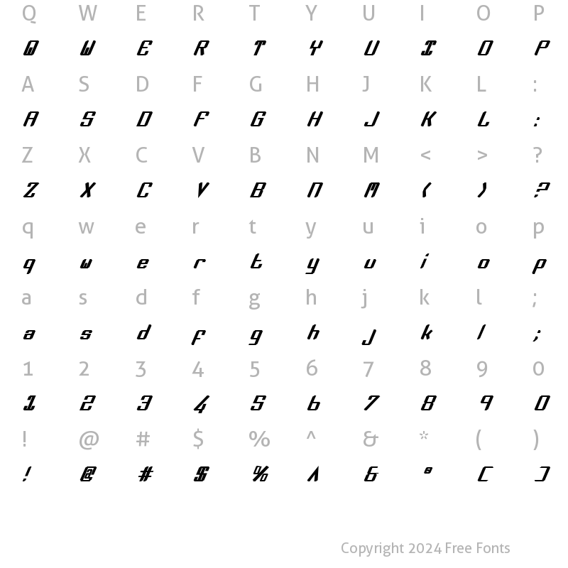 Character Map of Zee Lance Bold Italic Bold Italic