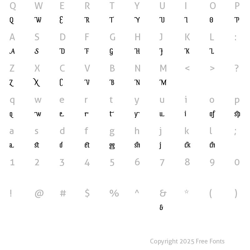 Character Map of Zeitgeist MT Alternative Regular