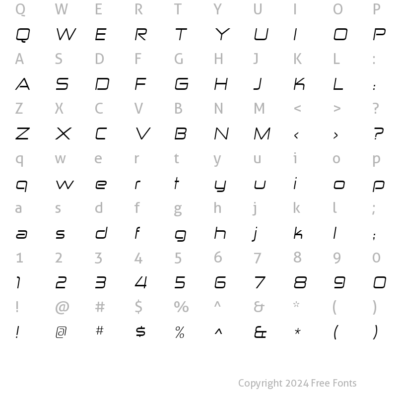 Character Map of Zekton Extended Italic