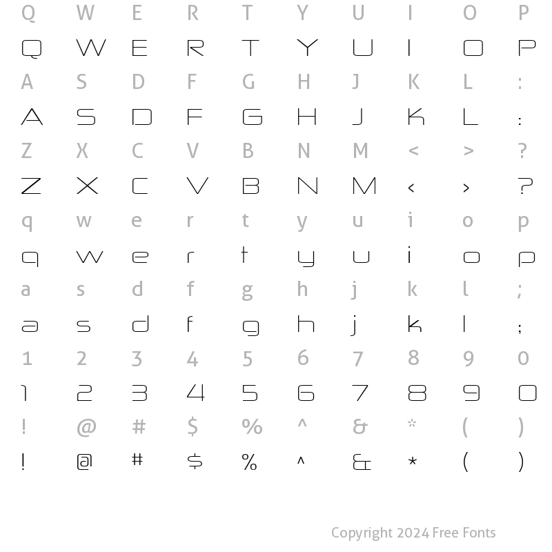 Character Map of Zekton Extended Light