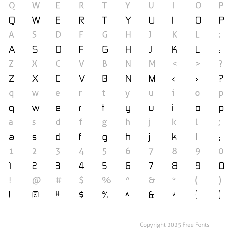 Character Map of Zekton Free Regular