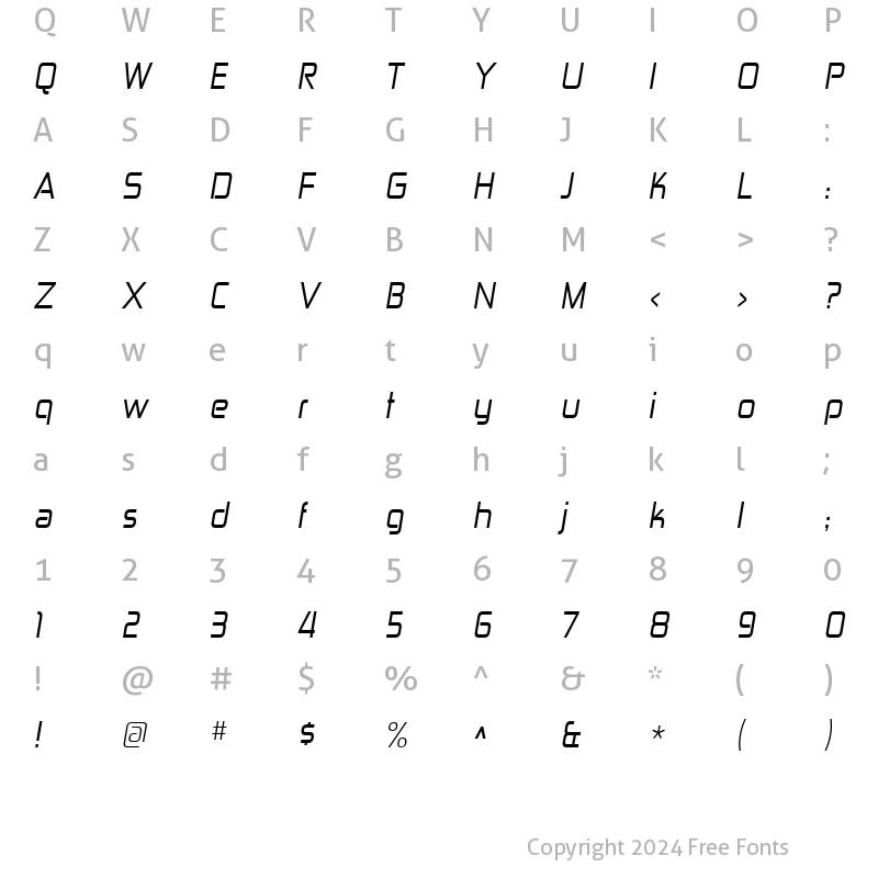 Character Map of Zekton Italic