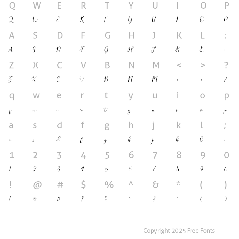 Character Map of Zellora Script Regular