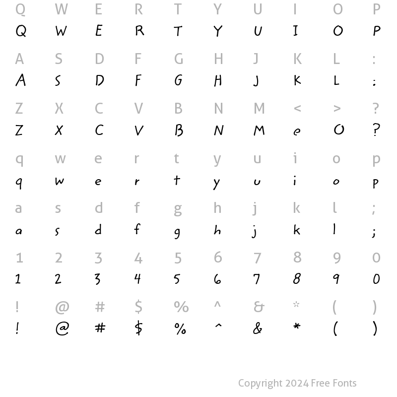 Character Map of ZemkeHandITC Roman