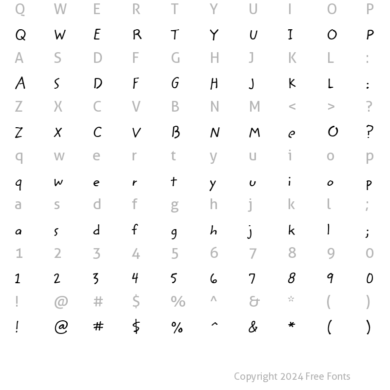 Character Map of ZemkeHandITC TT Regular