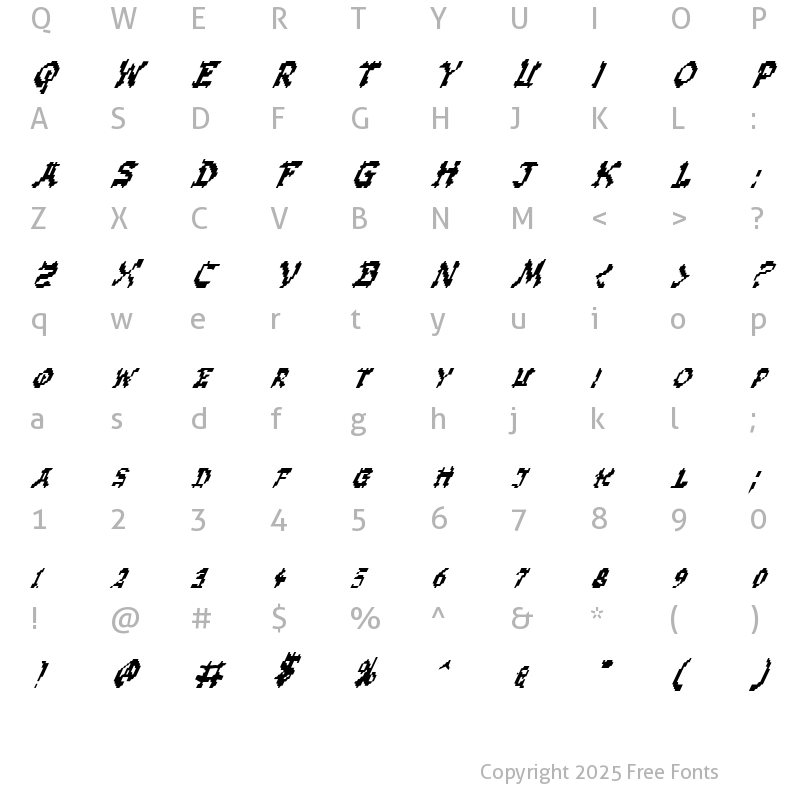 Character Map of Zen Masters Italic Italic