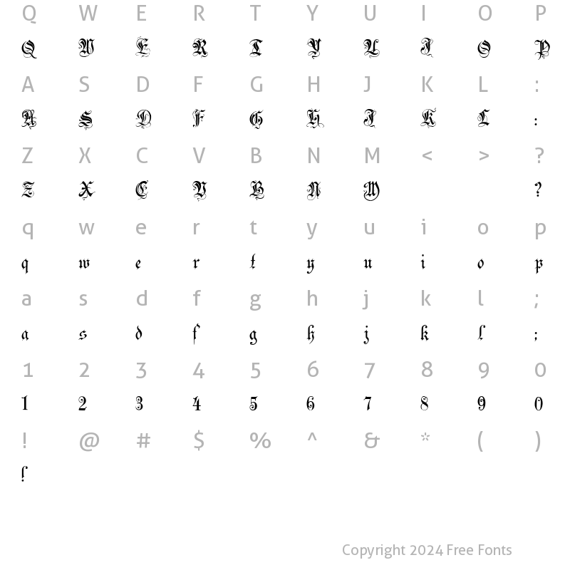 Character Map of Zenda Regular