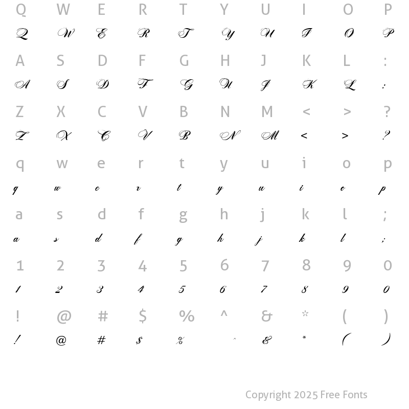 Character Map of Zenith Script ES Regular