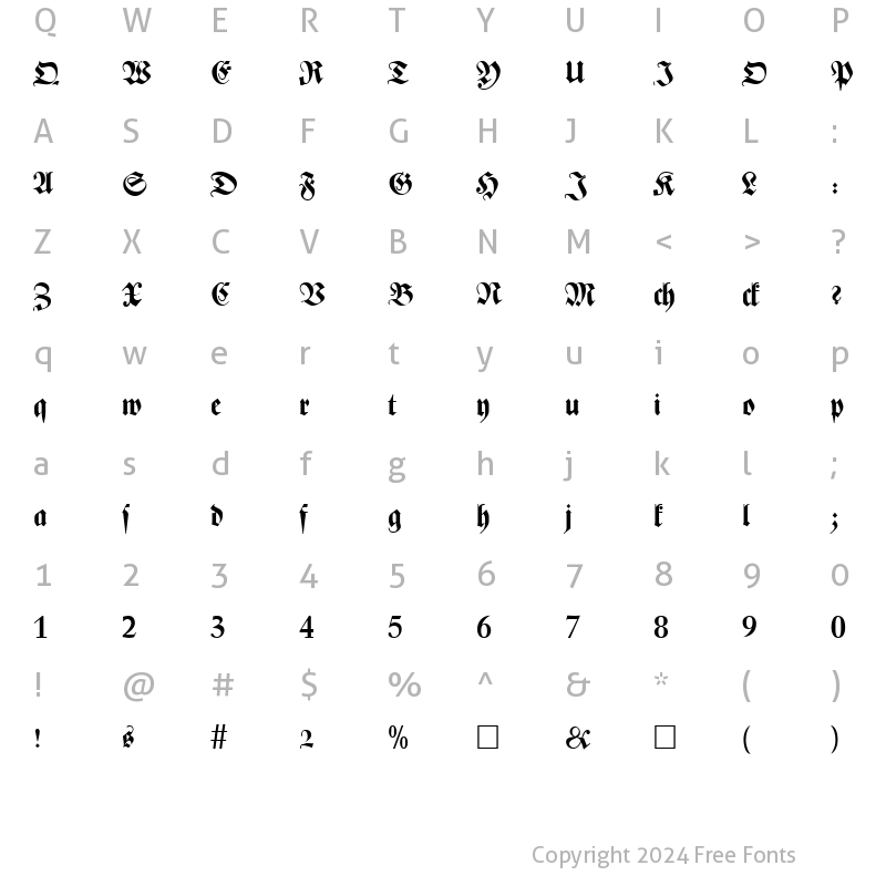 Character Map of ZenithFraktur Bold