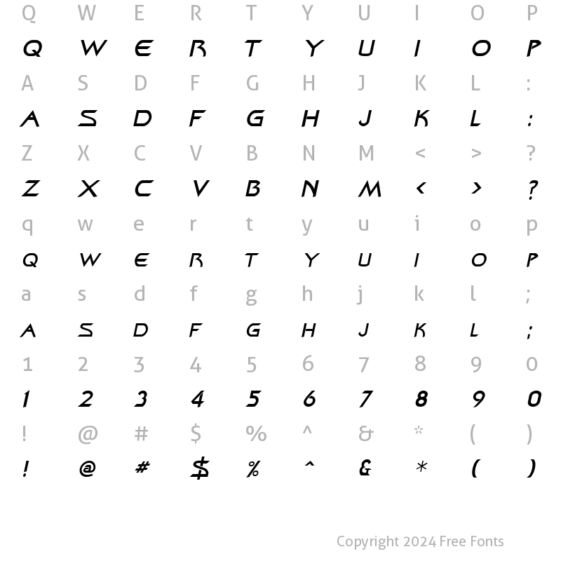 Character Map of Zenon Italic