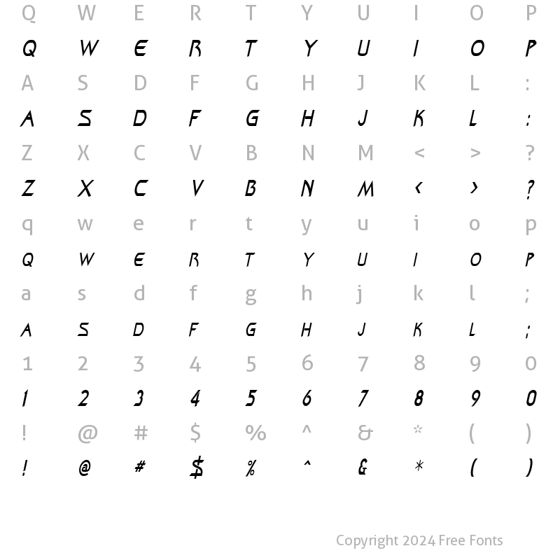 Character Map of ZenonCondensed Italic