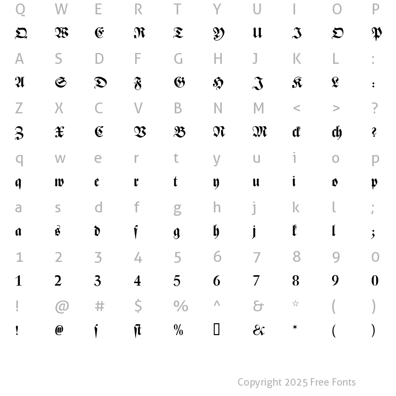 Character Map of Zentenar-Fraktur Halbfett Medium