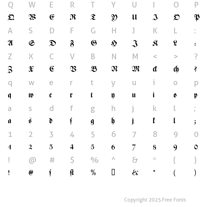 Character Map of Zentenar-Fraktur Halbfett OsF Medium