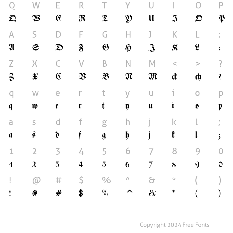 Character Map of Zentenar Fraktur OsF Bold