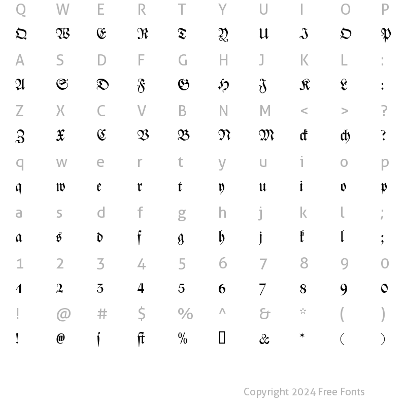 Character Map of Zentenar-Fraktur OsF Regular