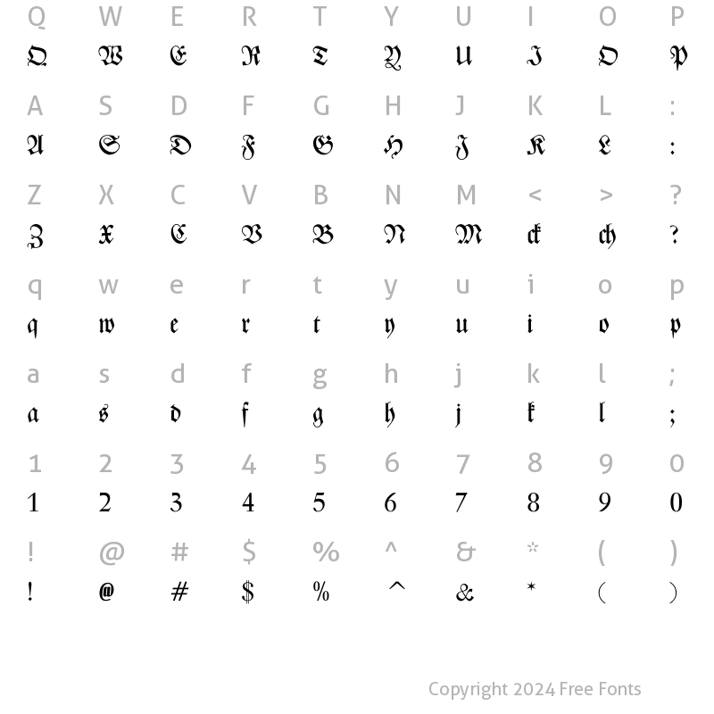 Character Map of Zentenar Fraktur Regular