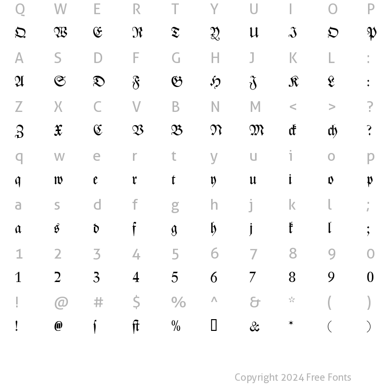 Character Map of Zentenar-Fraktur Regular